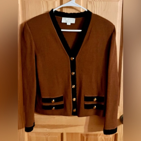 St. John Collection by Marie Gray Brown Black Cardigan Church Old Money SM Gift - Picture 4 of 17